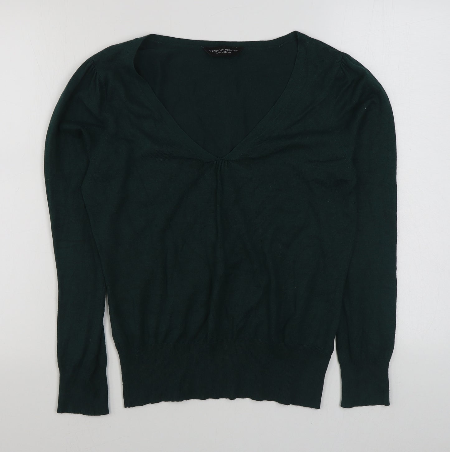 Dorothy Perkins Womens Green V-Neck  Viscose Pullover Jumper Size 14