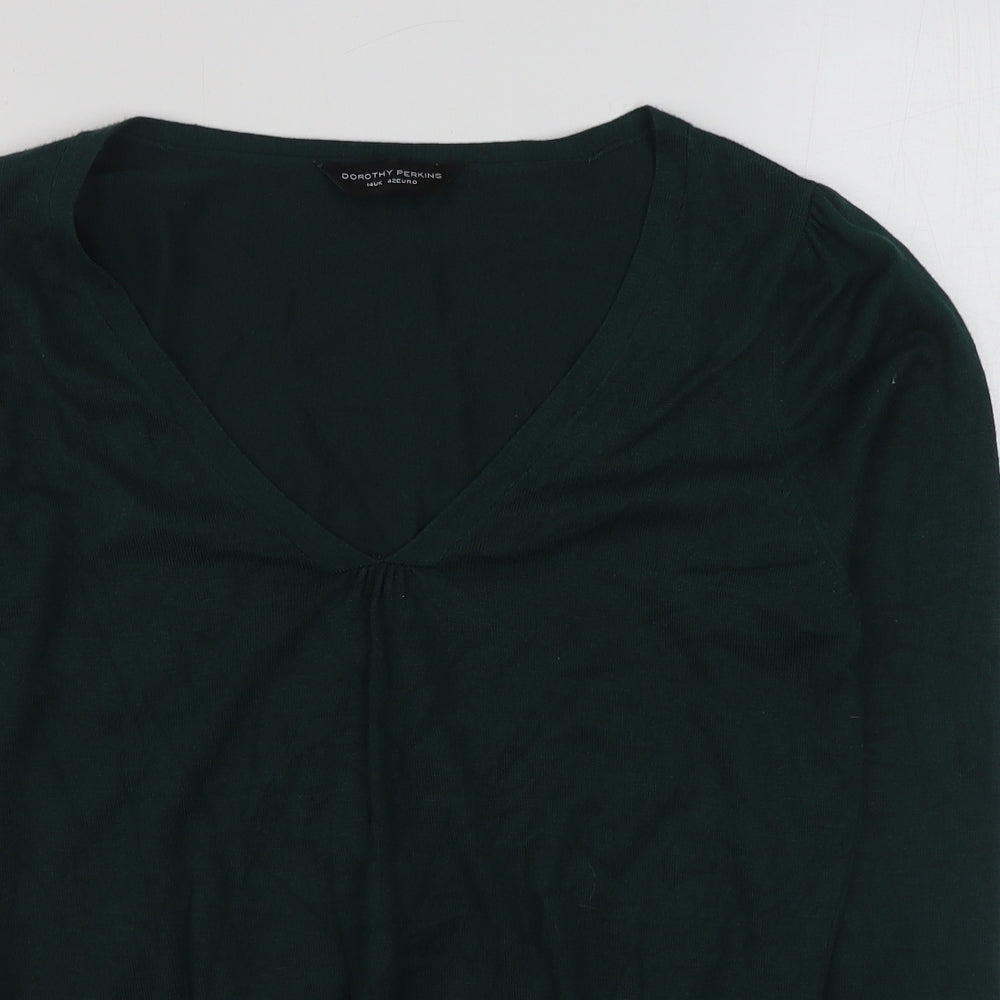 Dorothy Perkins Womens Green V-Neck  Viscose Pullover Jumper Size 14