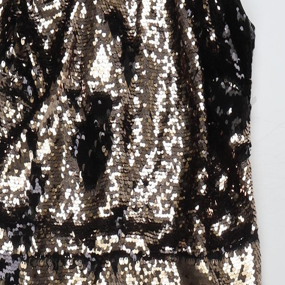 Lipsy Womens Gold  Polyester Pencil Dress  Size 16  High Neck Zip