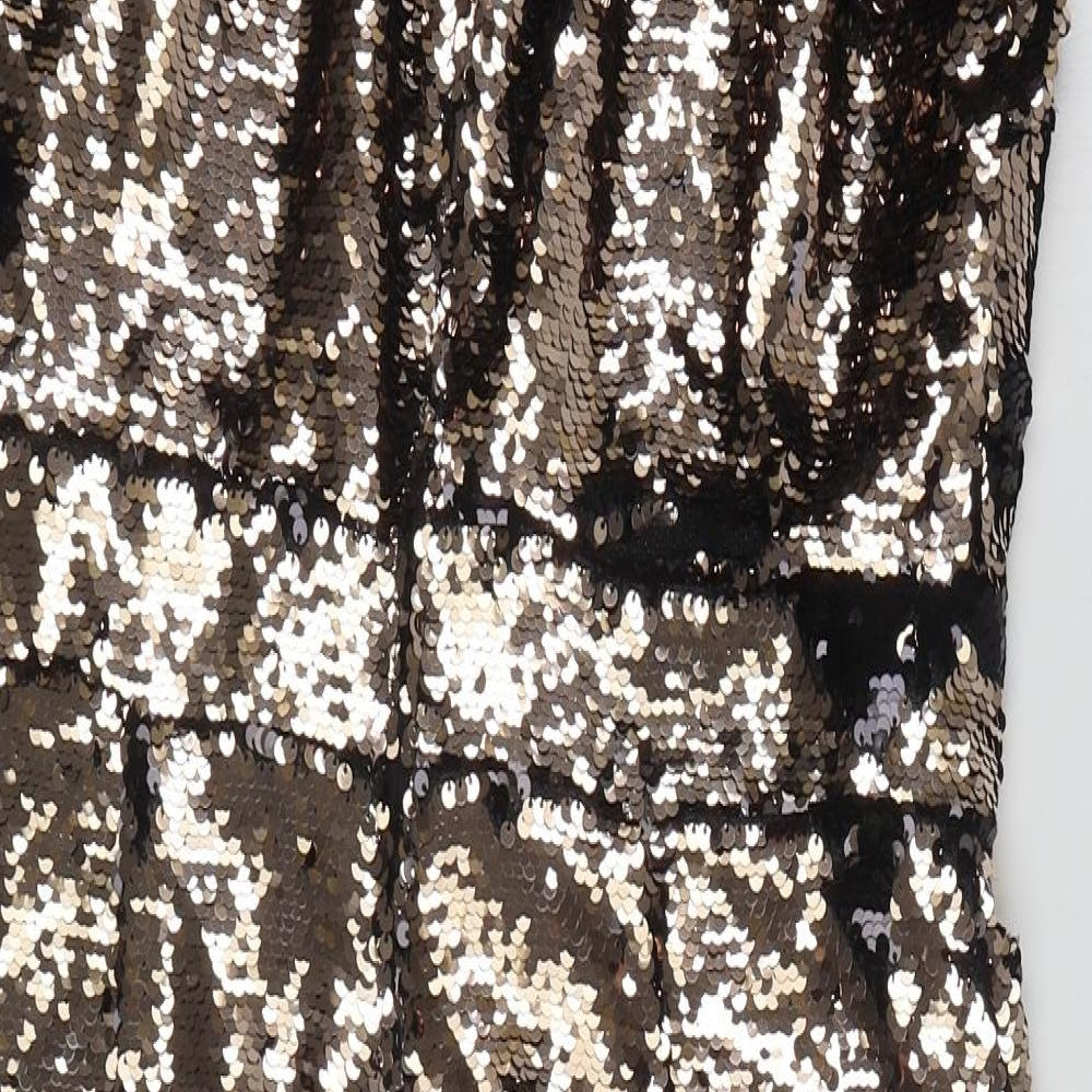 Lipsy Womens Gold  Polyester Pencil Dress  Size 16  High Neck Zip