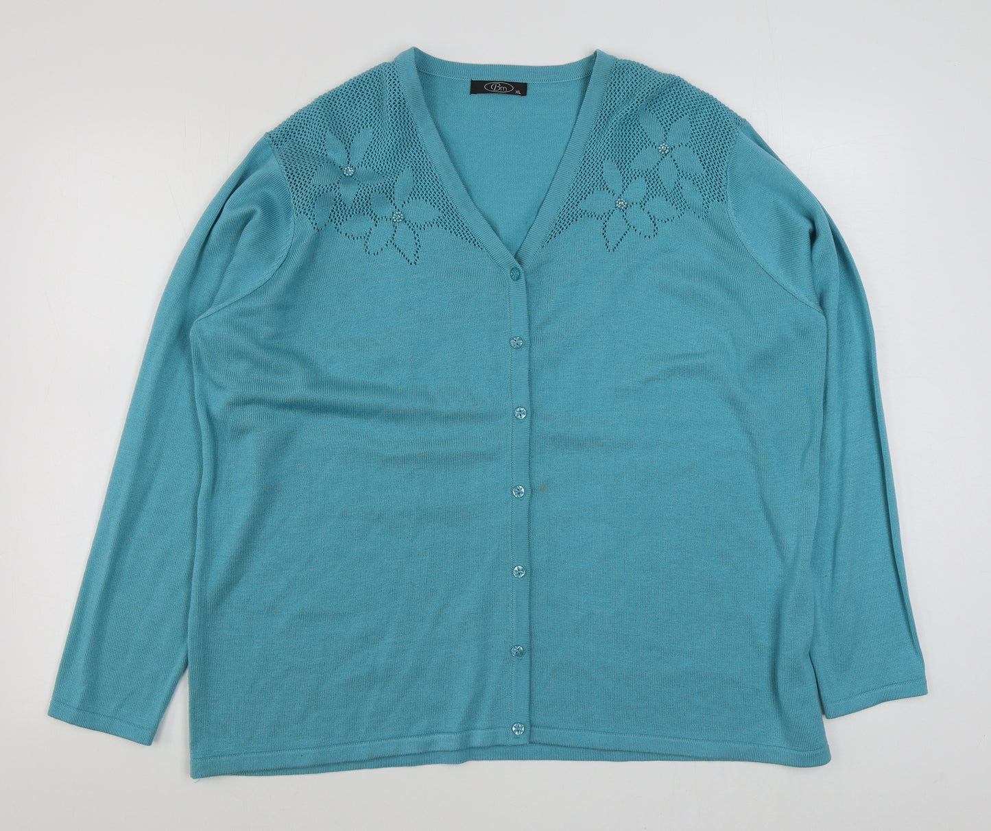 BM Womens Blue V-Neck  Acrylic Cardigan Jumper Size XL