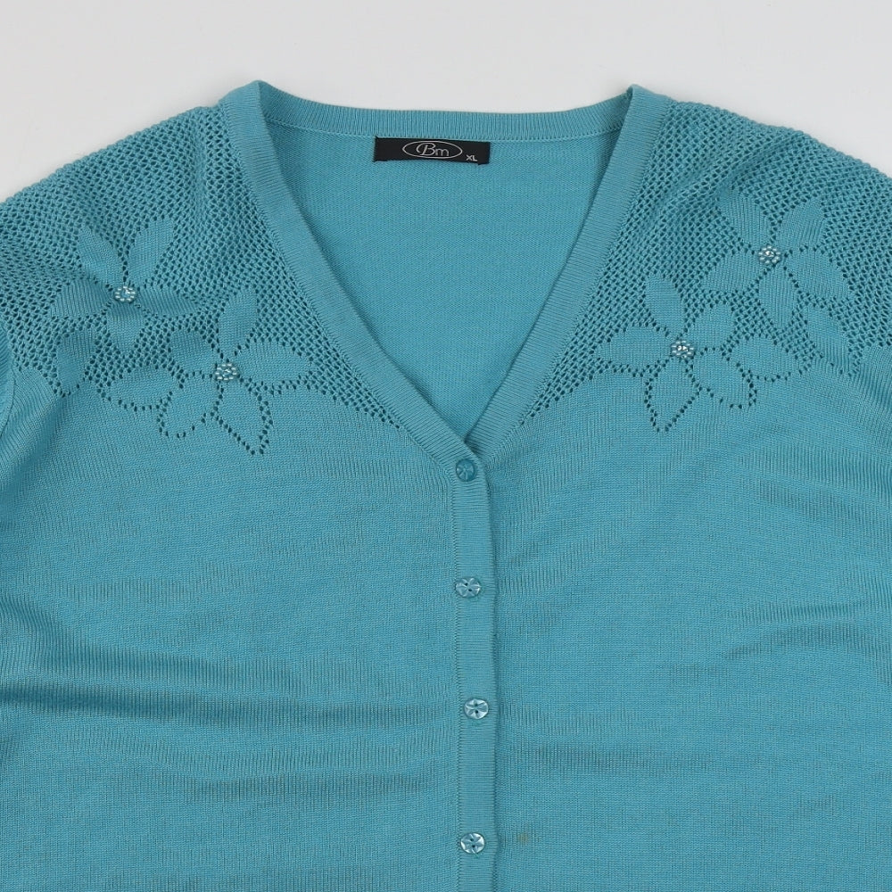 BM Womens Blue V-Neck  Acrylic Cardigan Jumper Size XL