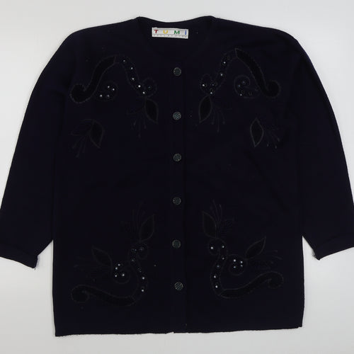 Tumi  Womens Blue Scoop Neck  Acrylic Cardigan Jumper Size 14