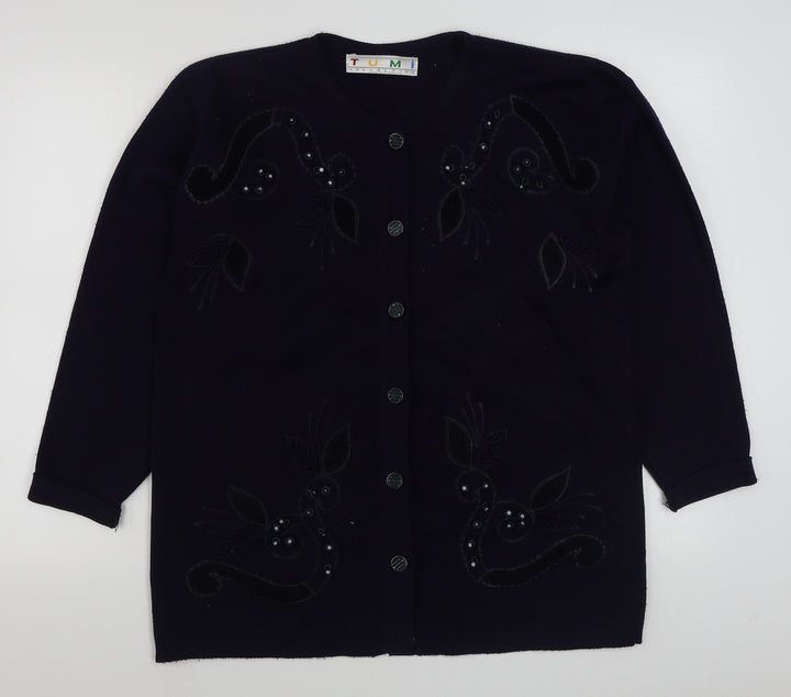 Tumi Womens Blue Scoop Neck Acrylic Cardigan Jumper Size 14
