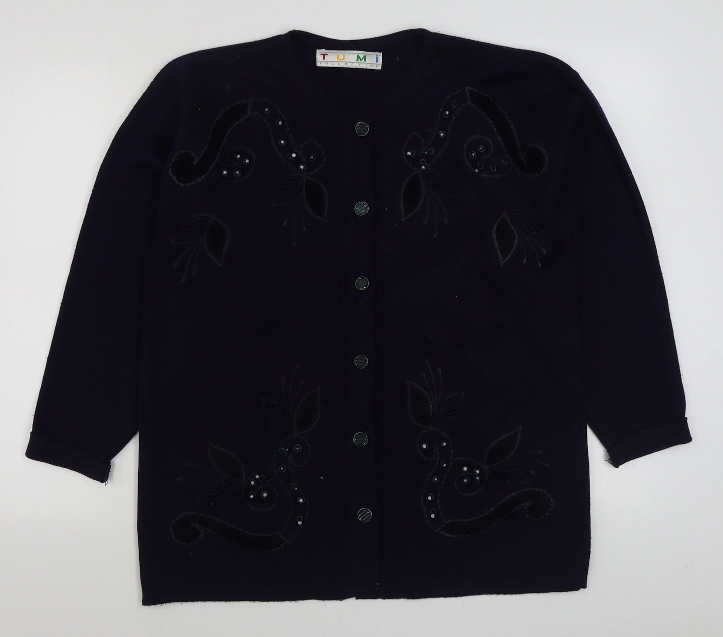 Tumi  Womens Blue Scoop Neck  Acrylic Cardigan Jumper Size 14