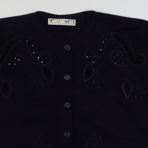 Tumi  Womens Blue Scoop Neck  Acrylic Cardigan Jumper Size 14