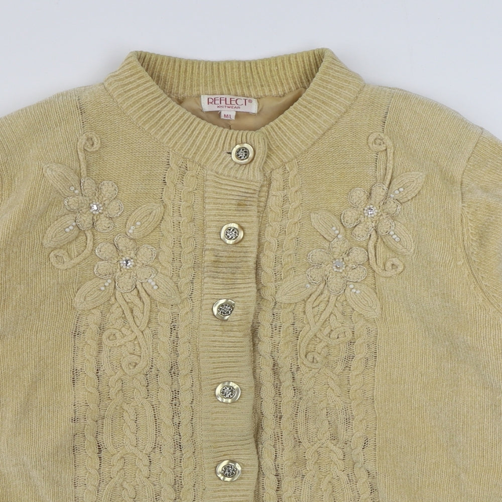 Reflect Womens Beige Round Neck  Acrylic Cardigan Jumper Size M