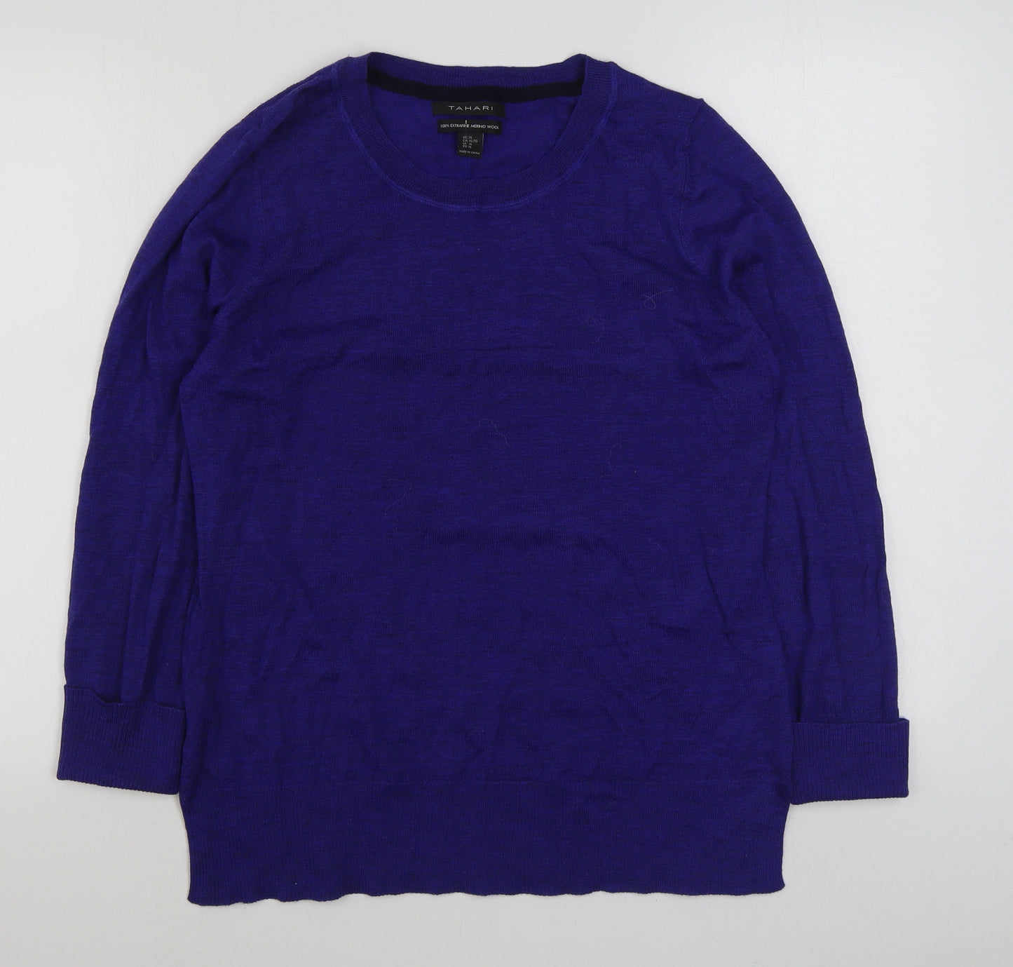 Tahari Womens Blue Scoop Neck  Wool Pullover Jumper Size XL