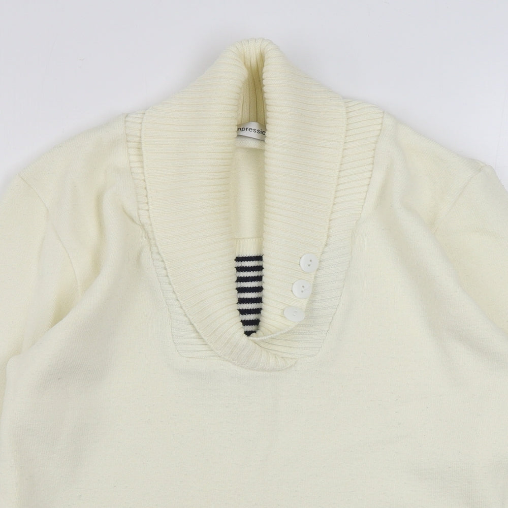 Impressions Mens White Collared  Acrylic Pullover Jumper Size M