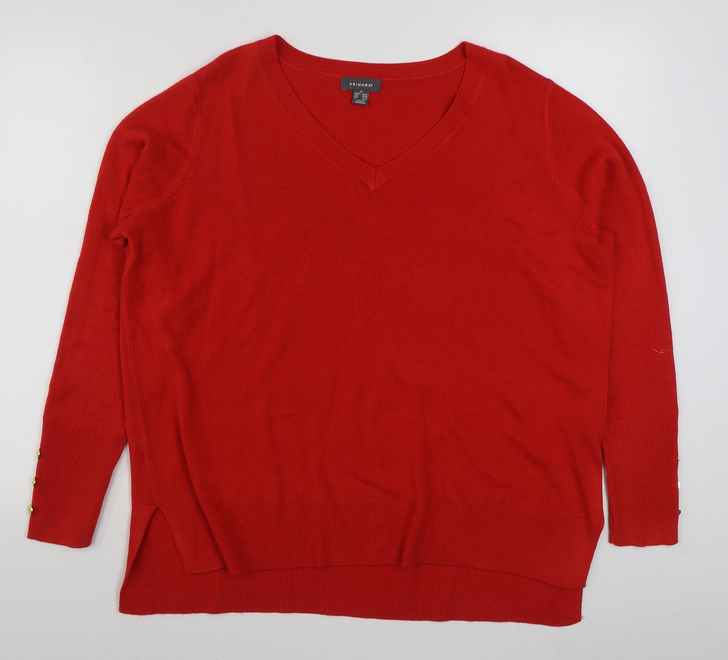Primark Womens Red V-Neck  Acrylic Pullover Jumper Size XL