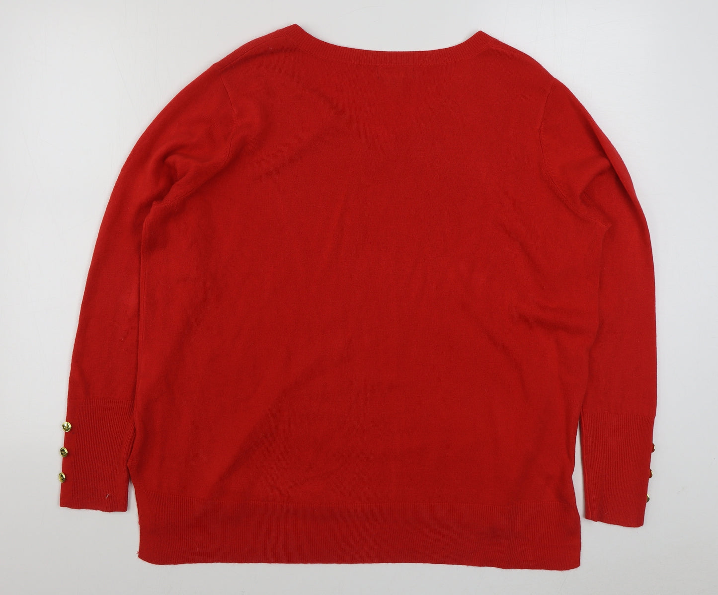 Primark Womens Red V-Neck  Acrylic Pullover Jumper Size XL