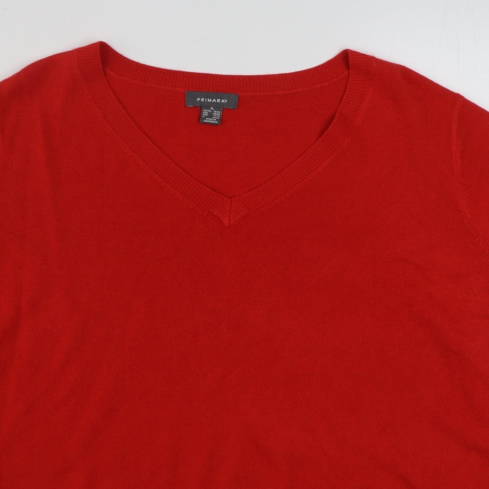 Primark Womens Red V-Neck  Acrylic Pullover Jumper Size XL