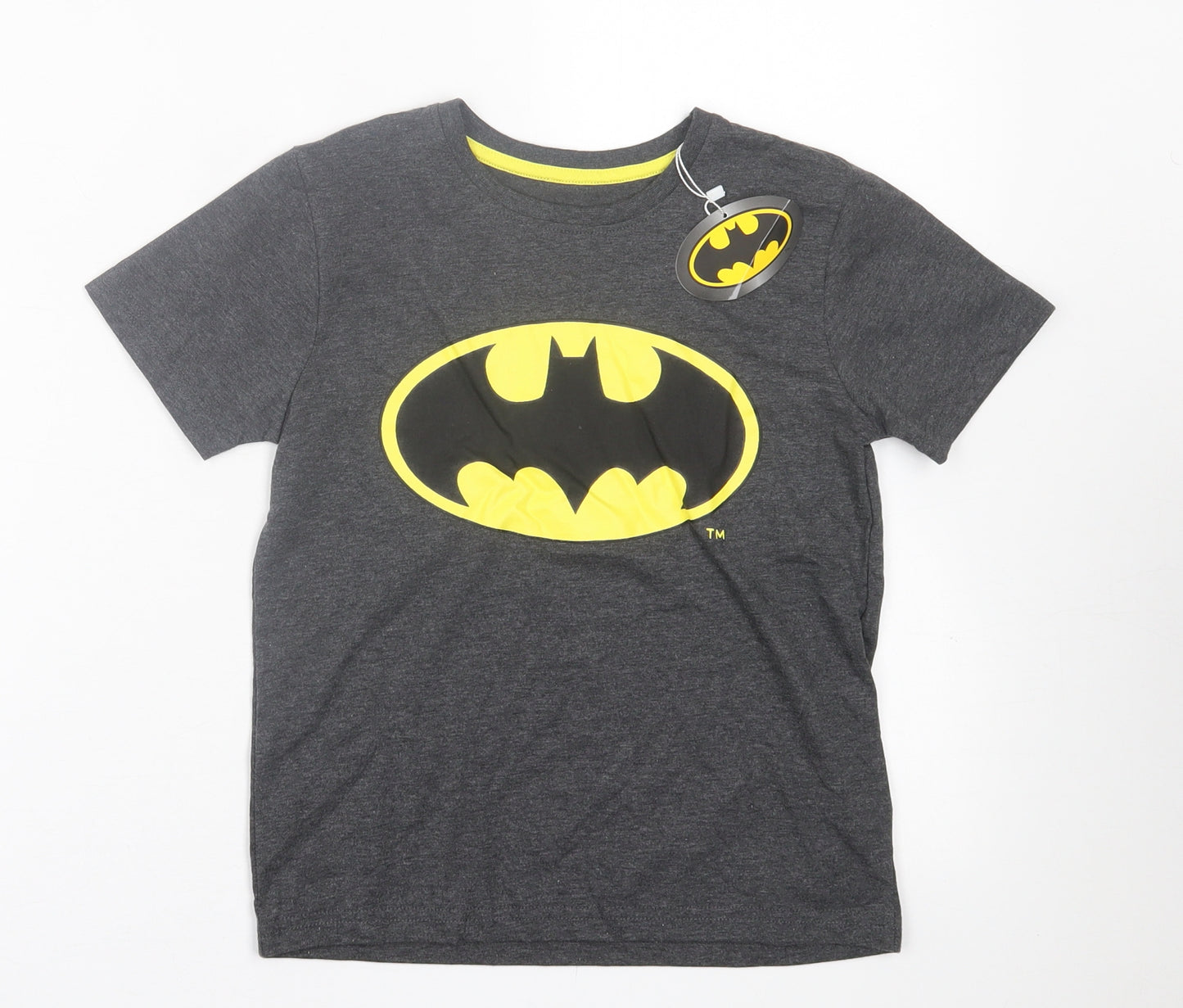 Preworn Boys Grey  Cotton Basic T-Shirt Size 6-7 Years Crew Neck Pullover - Batman