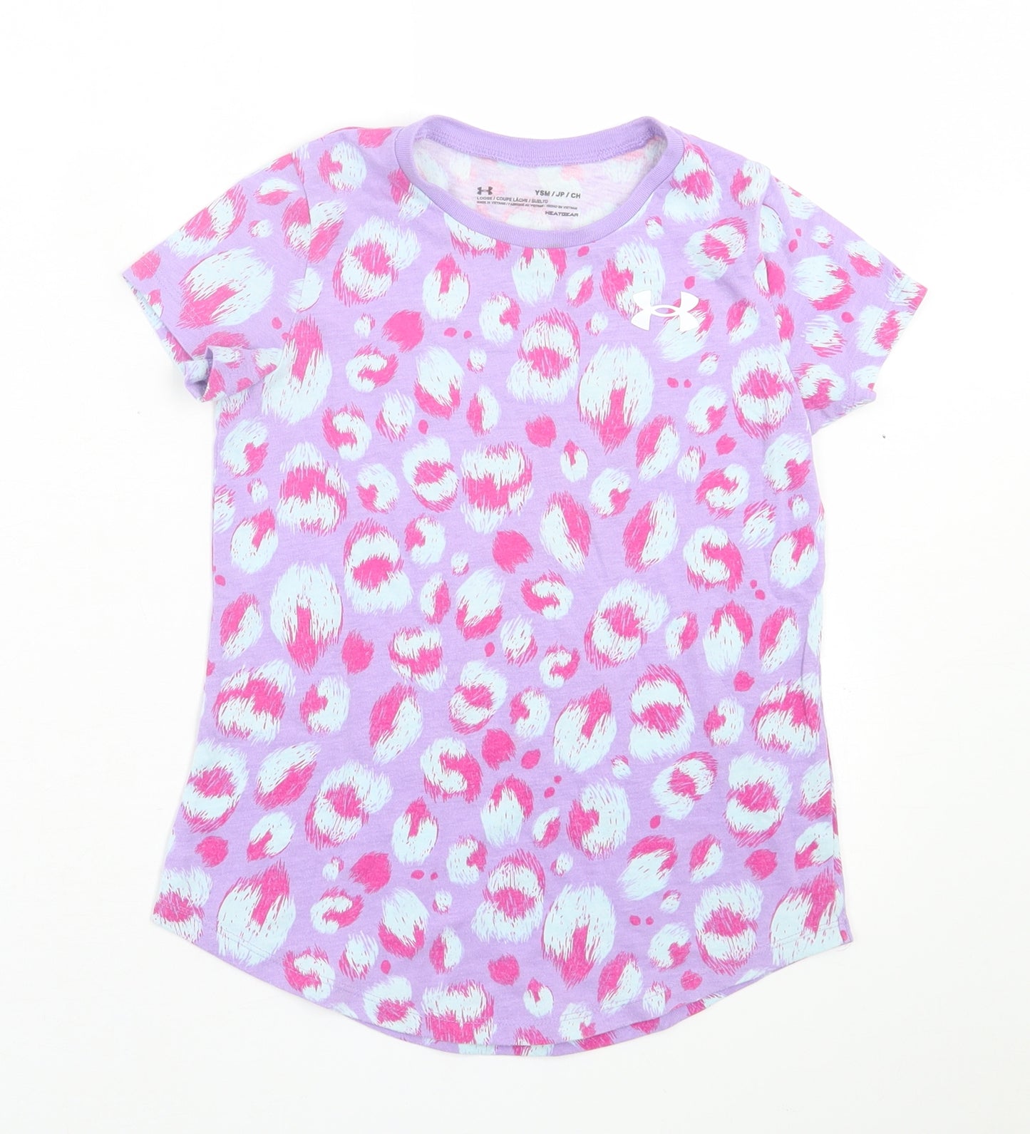 Under armour Girls Purple Animal Print Polyester Basic T-Shirt Size 6-7 Years Crew Neck Pullover