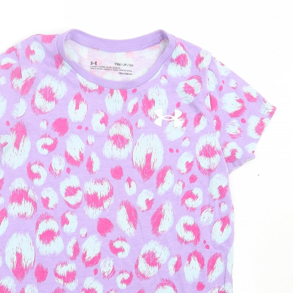Under armour Girls Purple Animal Print Polyester Basic T-Shirt Size 6-7 Years Crew Neck Pullover