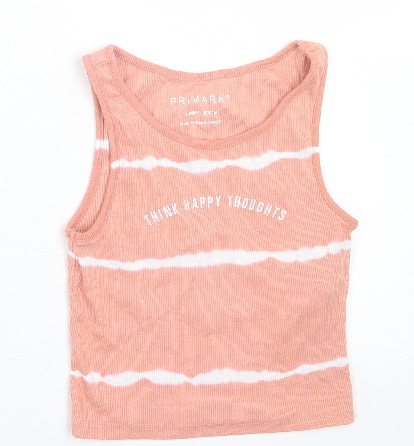 Primark Girls Pink Striped Cotton Basic Tank Size 7-8 Years Crew Neck Pullover