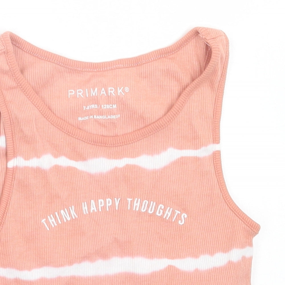 Primark Girls Pink Striped Cotton Basic Tank Size 7-8 Years Crew Neck Pullover