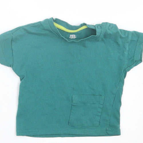 F&F Boys Green  Cotton Basic T-Shirt Size 0-3 Months Crew Neck Button