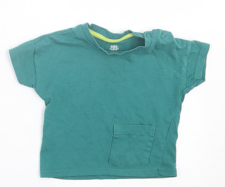 F&F Boys Green  Cotton Basic T-Shirt Size 0-3 Months Crew Neck Button