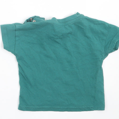 F&F Boys Green  Cotton Basic T-Shirt Size 0-3 Months Crew Neck Button