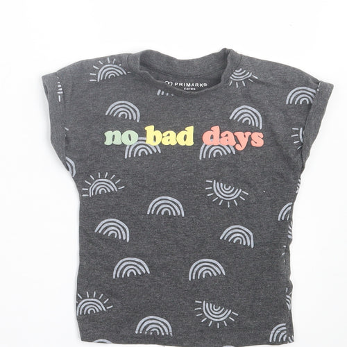 Primark Girls Grey Geometric Cotton Basic T-Shirt Size 9-12 Months Crew Neck Pullover