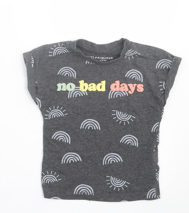 Primark Girls Grey Geometric Cotton Basic T-Shirt Size 9-12 Months Crew Neck Pullover