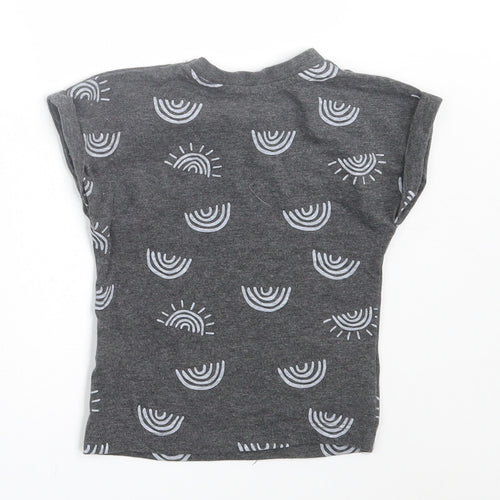 Primark Girls Grey Geometric Cotton Basic T-Shirt Size 9-12 Months Crew Neck Pullover