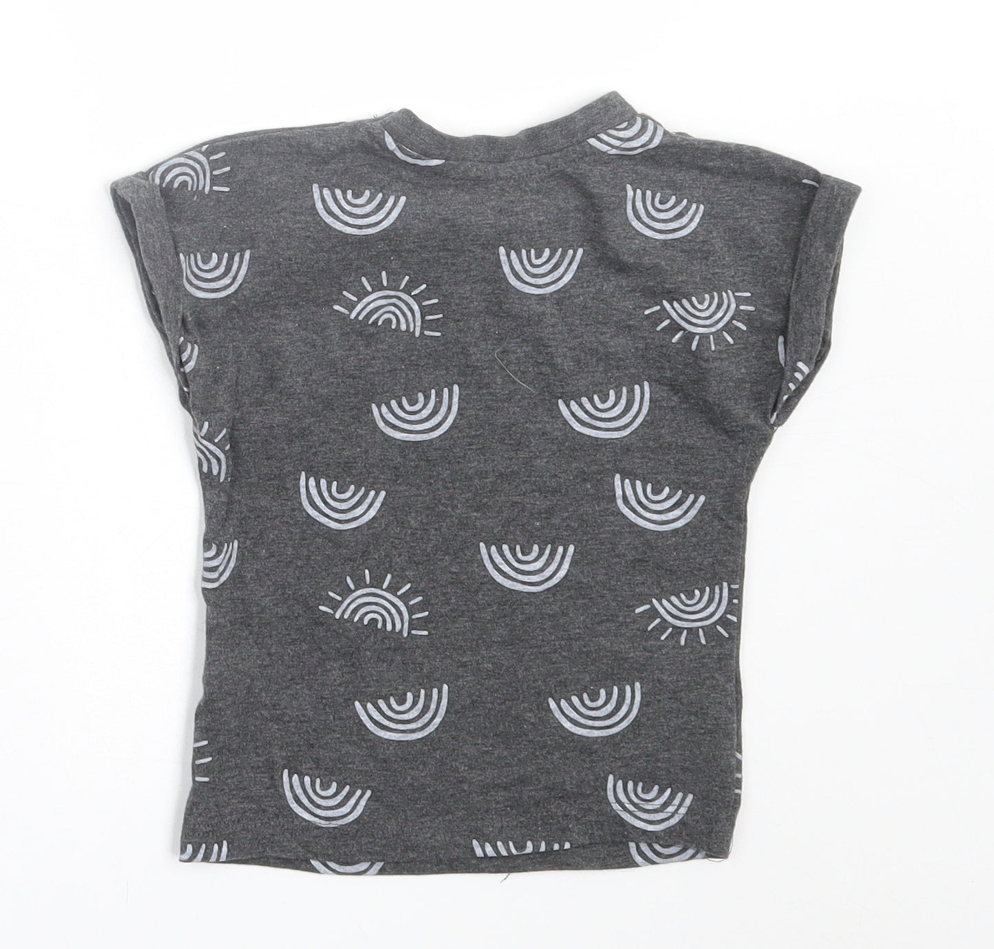 Primark Girls Grey Geometric Cotton Basic T-Shirt Size 9-12 Months Crew Neck Pullover
