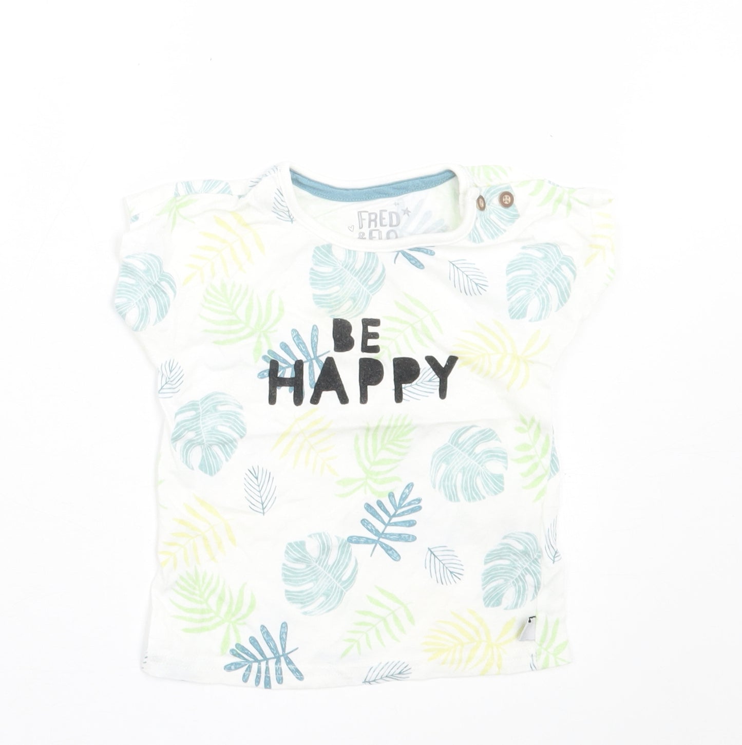 F&F Baby Green Geometric Cotton Basic T-Shirt Size 12-18 Months Crew Neck Button