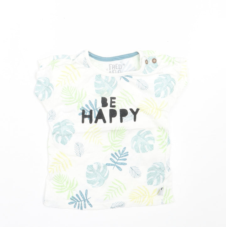 F&F Baby Green Geometric Cotton Basic T-Shirt Size 12-18 Months Crew Neck Button