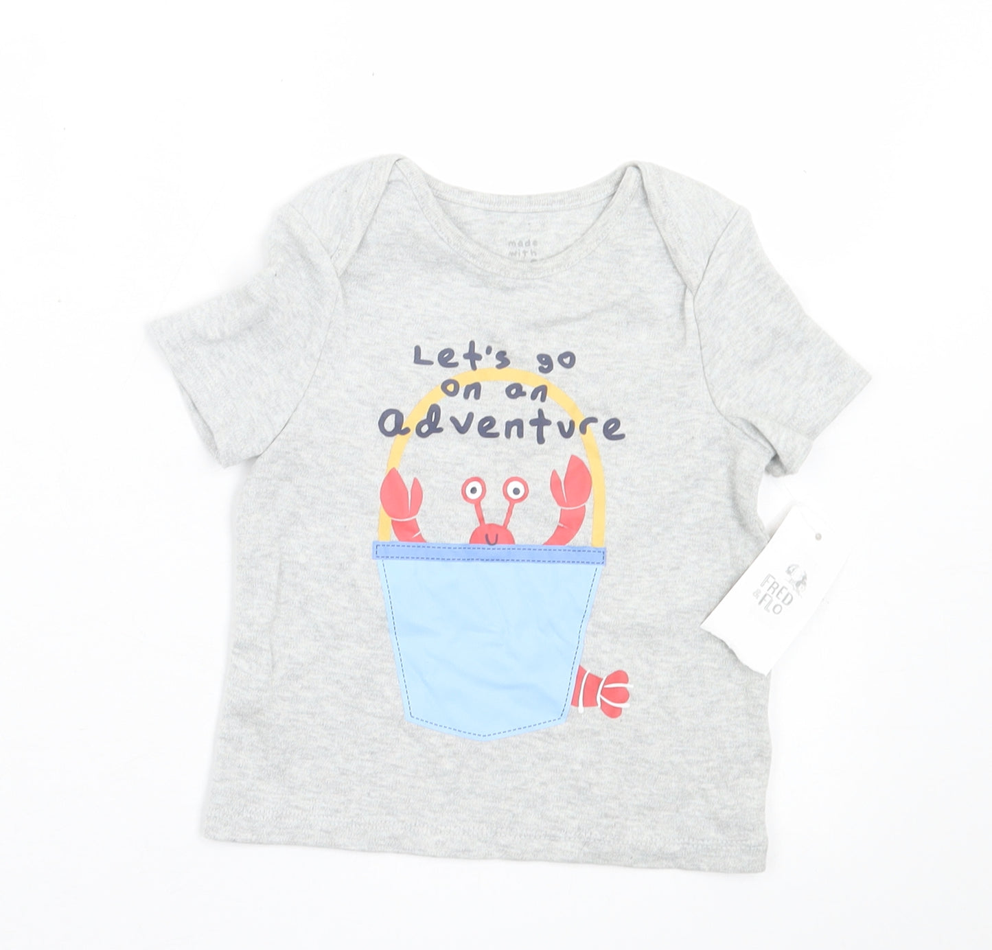 F&F Boys Grey  Cotton Basic T-Shirt Size 12-18 Months Crew Neck Pullover