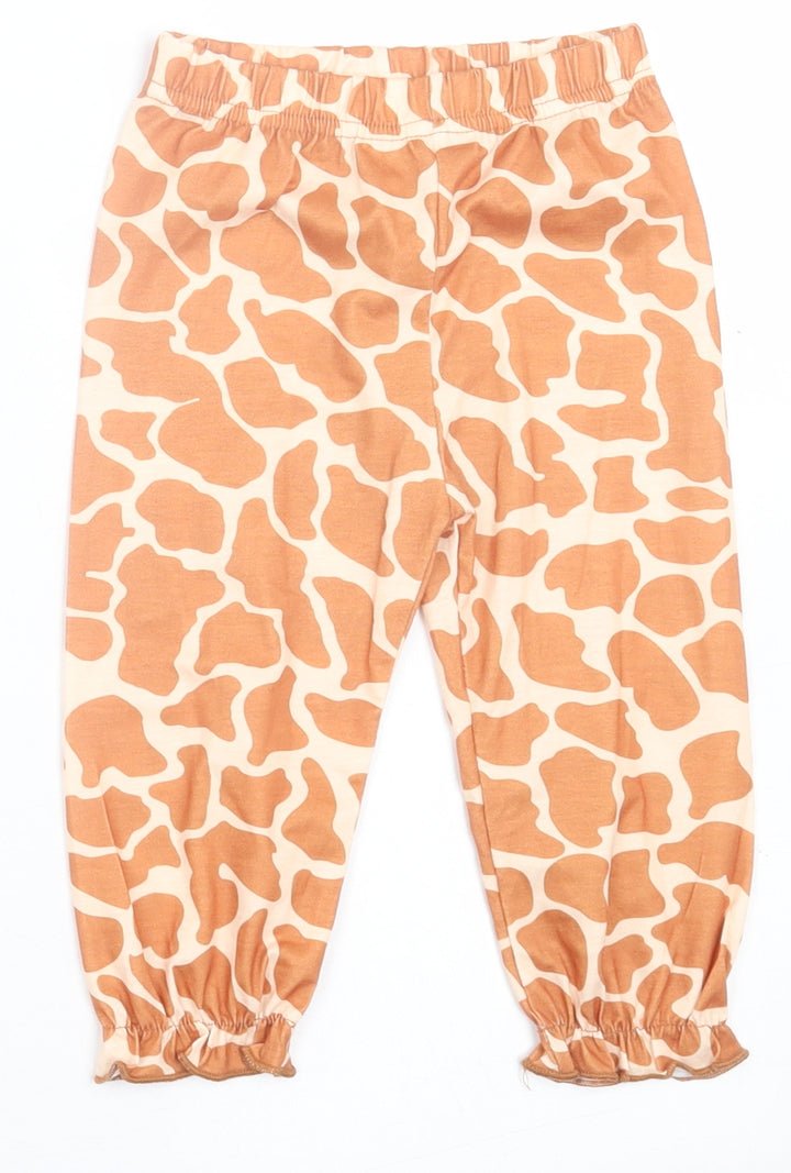 prewornq Girls Brown Geometric Cotton Capri Trousers Size 9-12 Months  Pullover
