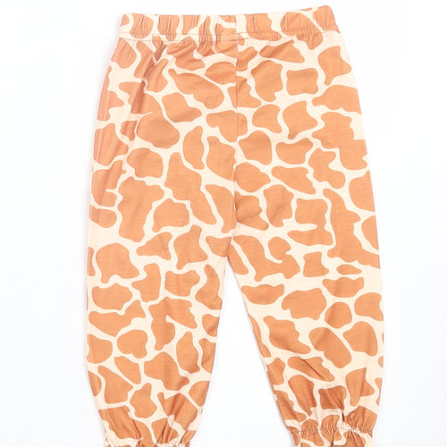 prewornq Girls Brown Geometric Cotton Capri Trousers Size 9-12 Months  Pullover