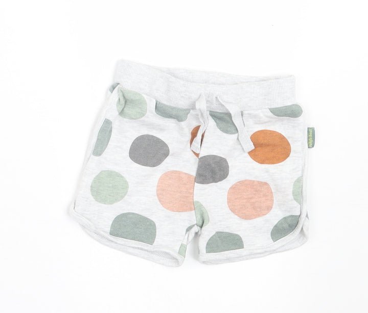 Primark Girls Grey Geometric Cotton Cropped Trousers Size 9-12 Months Tie