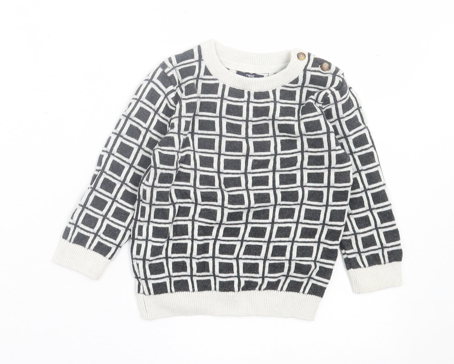 NEXT Boys Black Geometric Cotton Basic Casual Size 9-12 Months Crew Neck Button