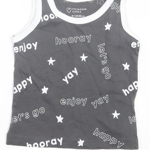 Primark Boys Grey Geometric Cotton Basic Tank Size 9-12 Months Crew Neck Pullover