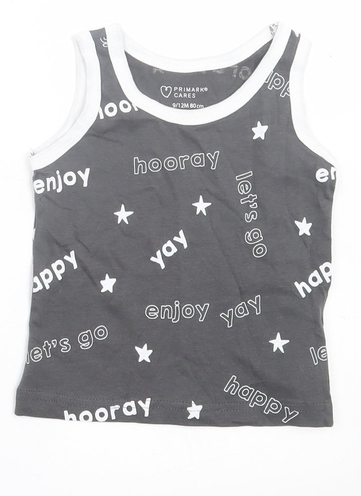 Primark Boys Grey Geometric Cotton Basic Tank Size 9-12 Months Crew Neck Pullover