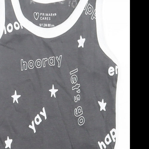 Primark Boys Grey Geometric Cotton Basic Tank Size 9-12 Months Crew Neck Pullover