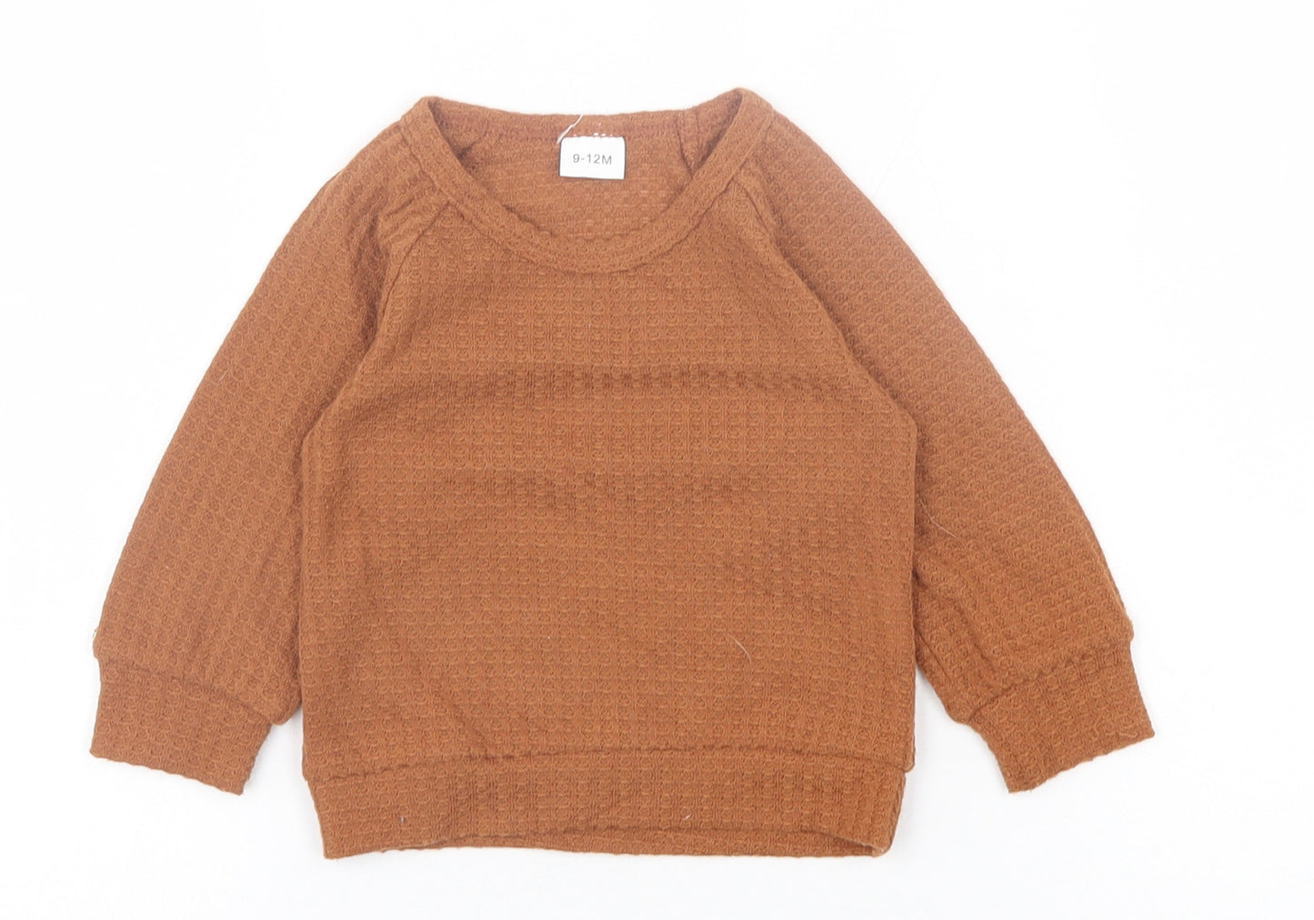 Preworn Girls Brown  Cotton Basic Casual Size 9-12 Months Crew Neck Pullover