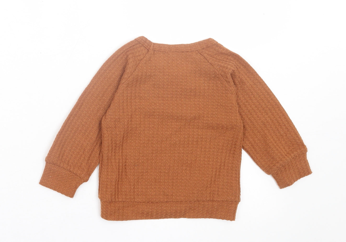 Preworn Girls Brown  Cotton Basic Casual Size 9-12 Months Crew Neck Pullover