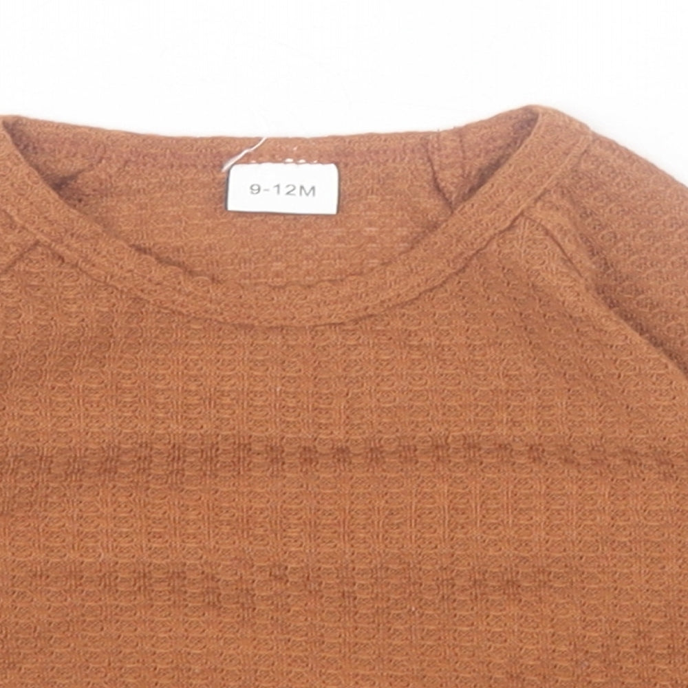 Preworn Girls Brown  Cotton Basic Casual Size 9-12 Months Crew Neck Pullover