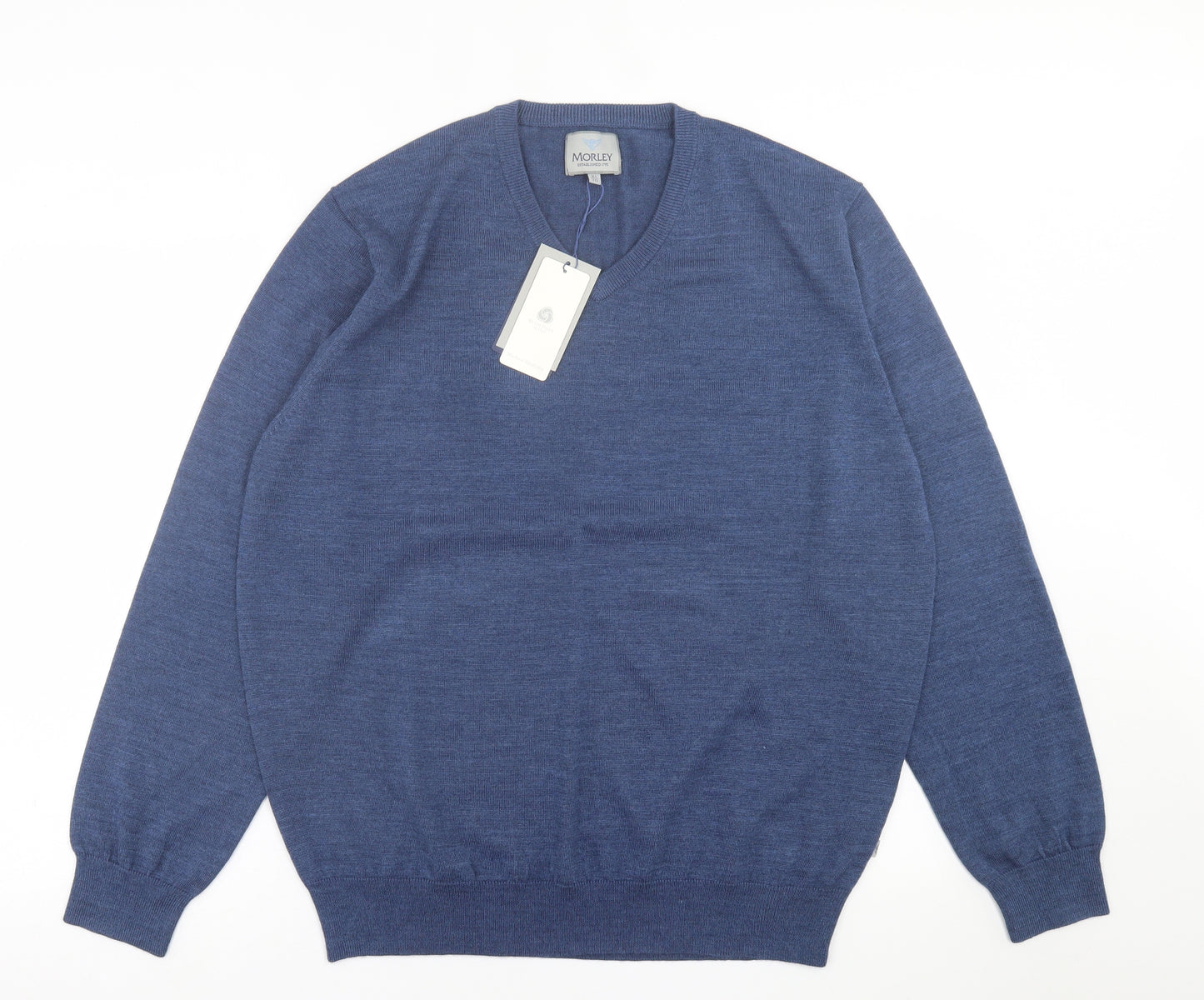 Morley Mens Blue V-Neck  Wool Pullover Jumper Size XL