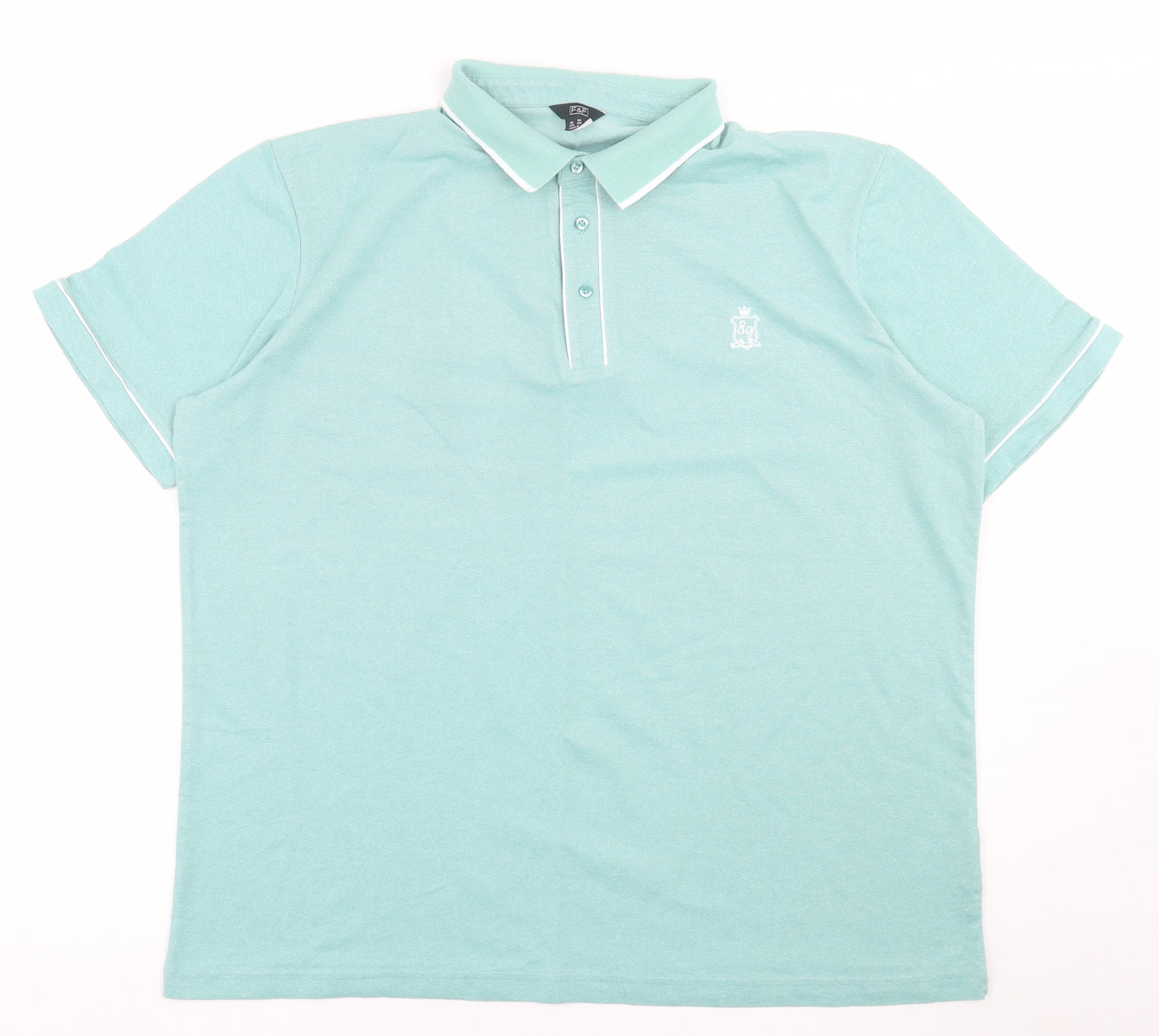 F&F Mens Green  Cotton  Polo Size 2XL Collared Button