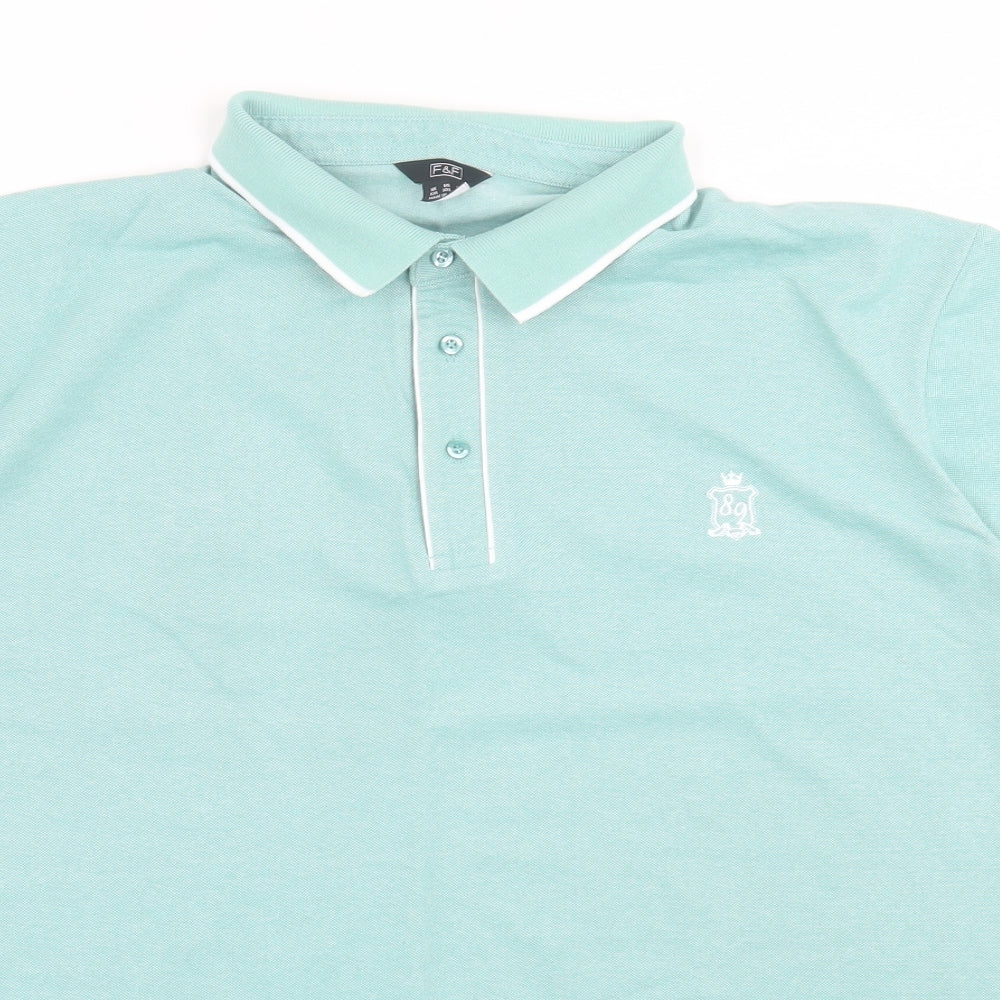 F&F Mens Green  Cotton  Polo Size 2XL Collared Button