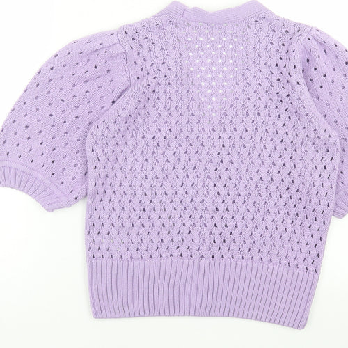 Gallery Womens Purple V-Neck  Acrylic Cardigan Jumper Size S