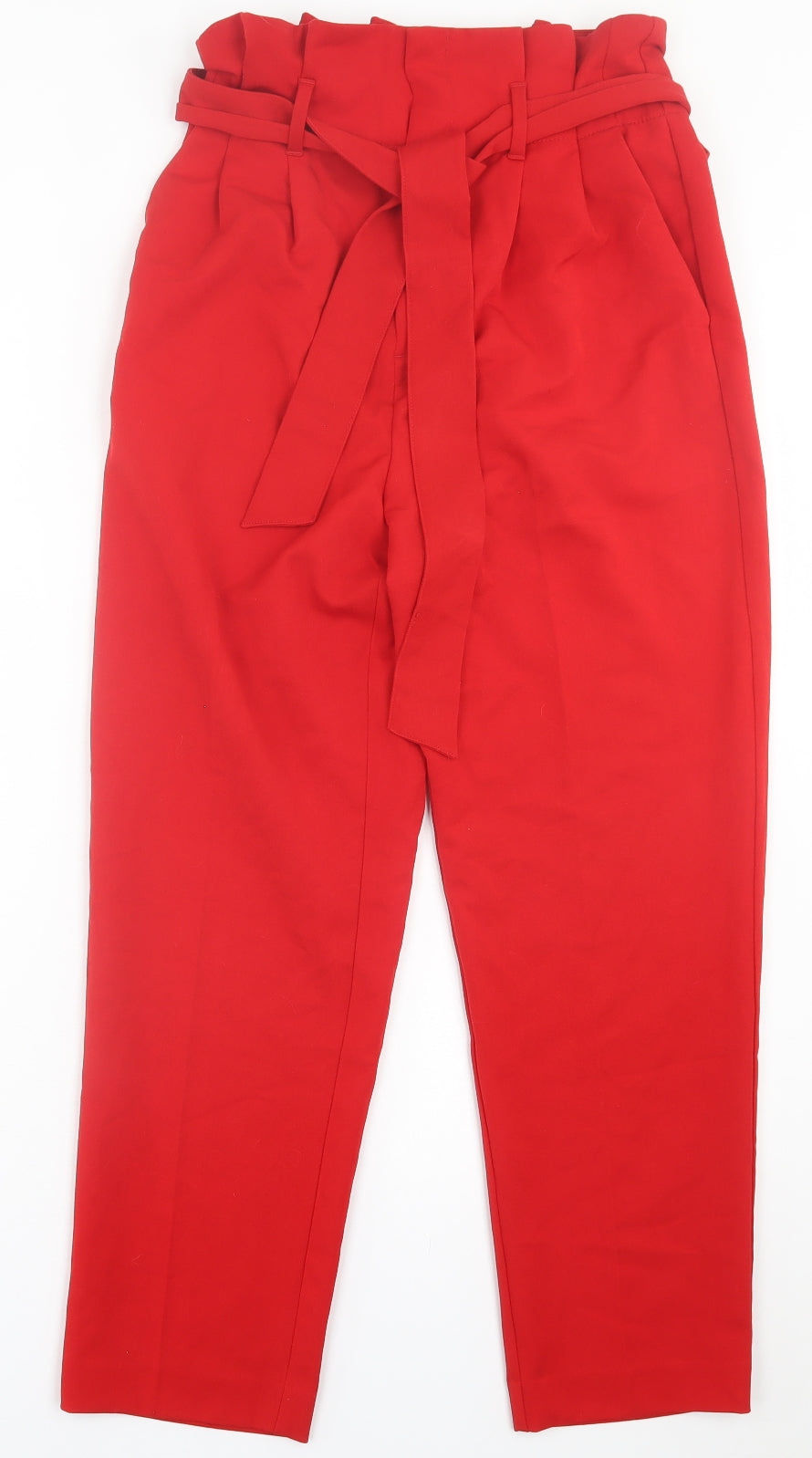 H&M Womens Red  Polyester Trousers  Size 8 L27 in Regular Hook & Eye