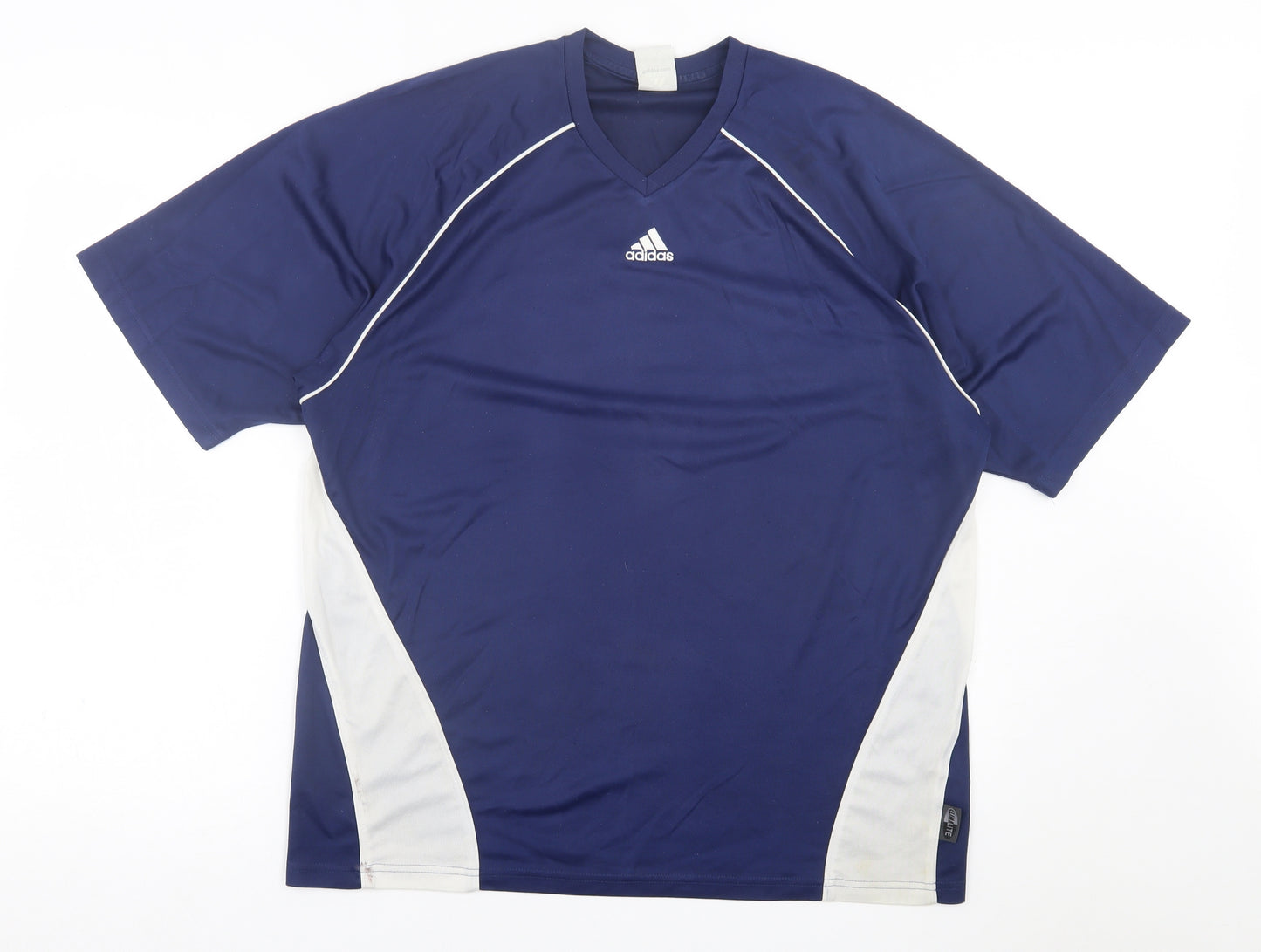 adidas Mens Blue  Polyester Basic T-Shirt Size L V-Neck Pullover