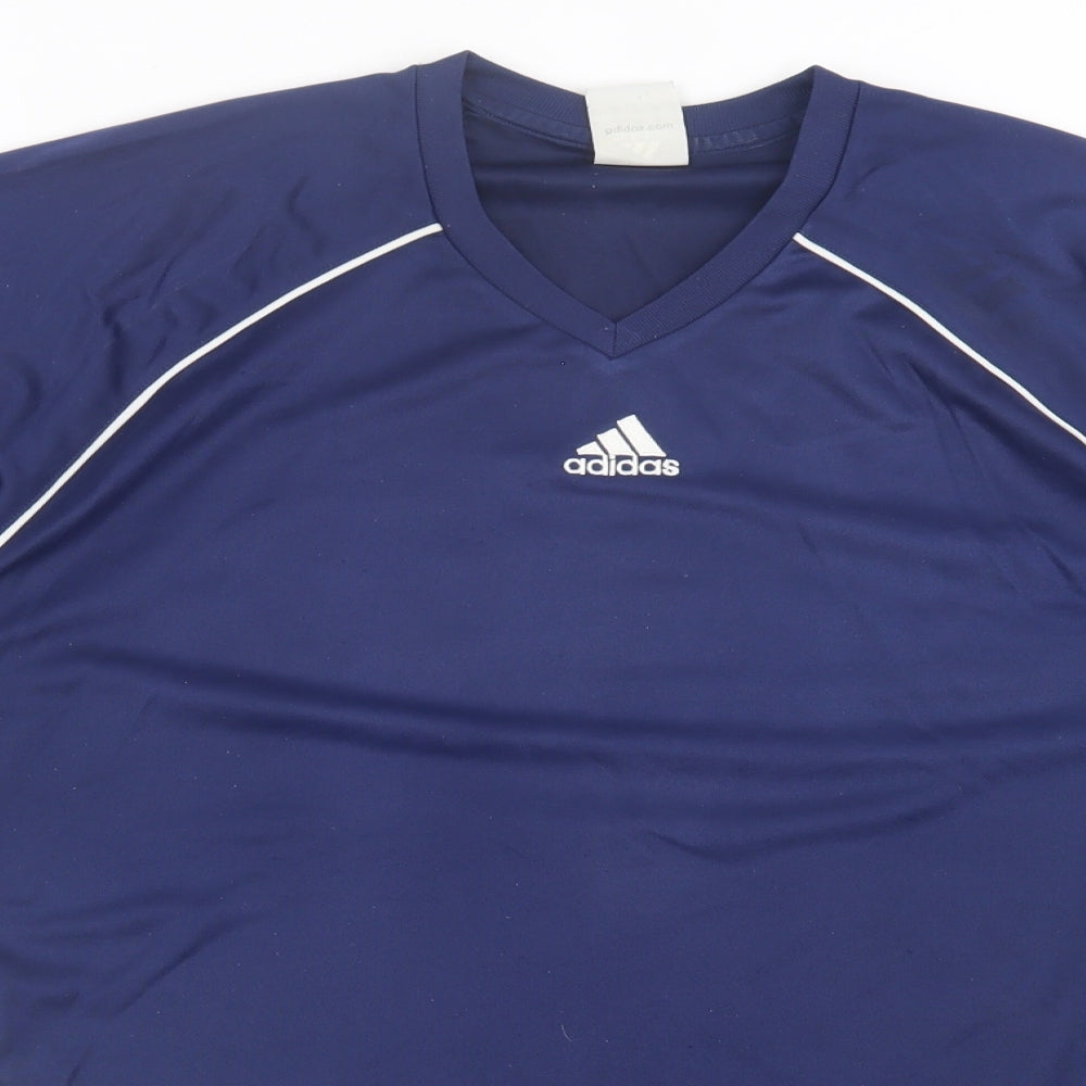 adidas Mens Blue  Polyester Basic T-Shirt Size L V-Neck Pullover
