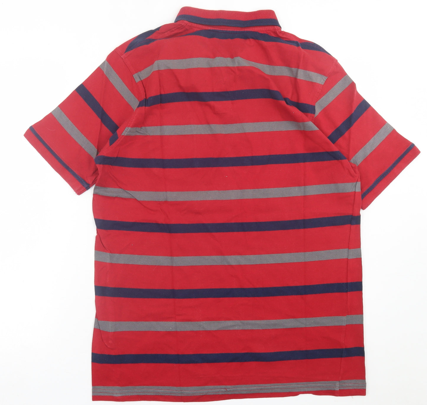 Dunnes Stores Mens Red Striped Cotton  Polo Size L Collared Button