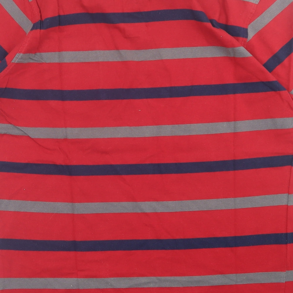 Dunnes Stores Mens Red Striped Cotton  Polo Size L Collared Button